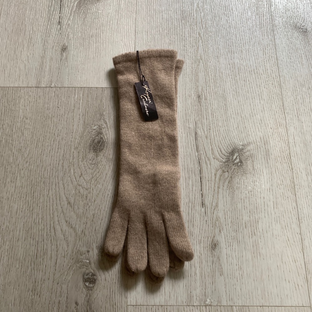 Kayeer Cashmere Long Opera Gloves Camel Tan Knit One Size‎ NWT